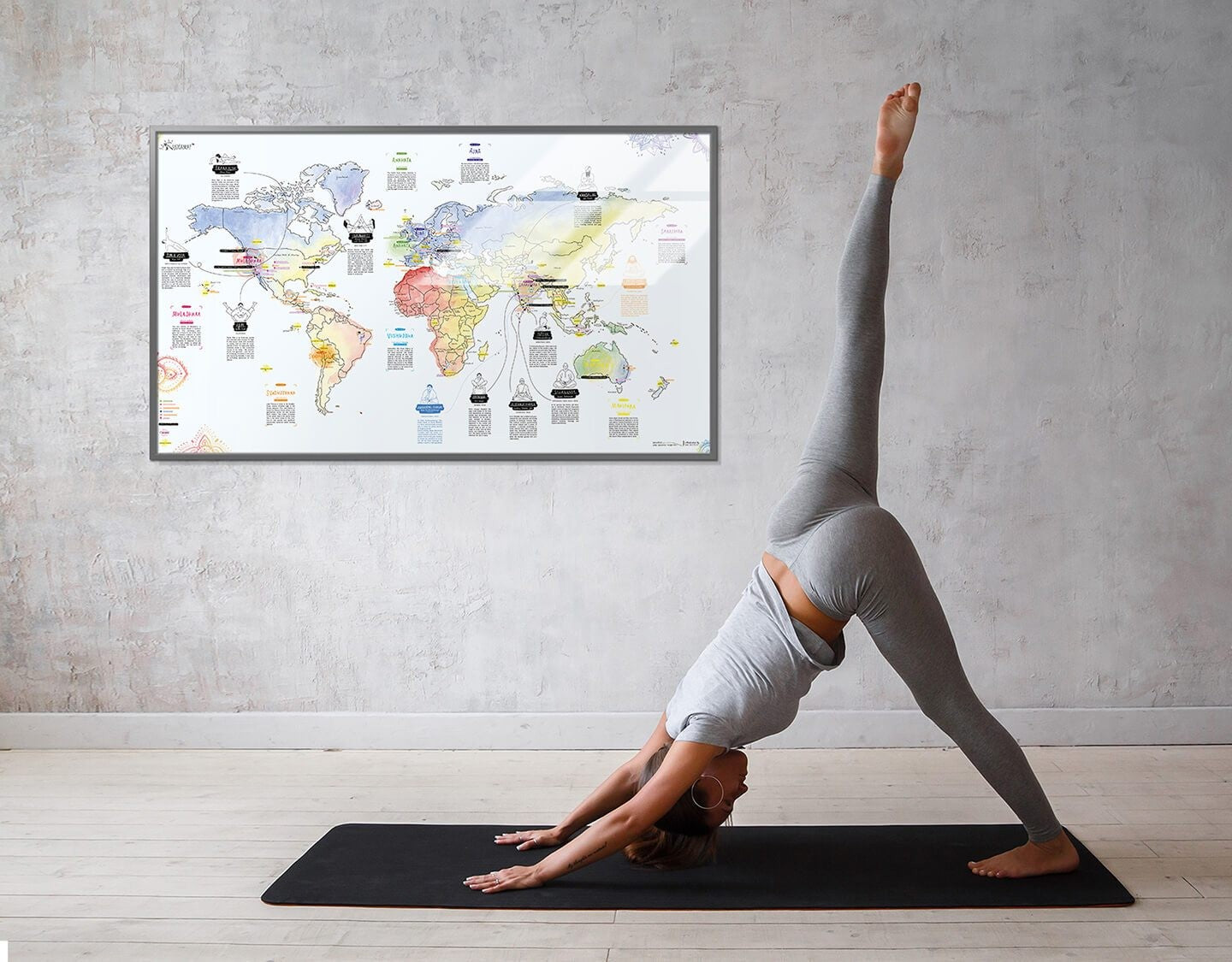 Awesome Maps - Poster Carte du Monde Yoga Map Re-writable