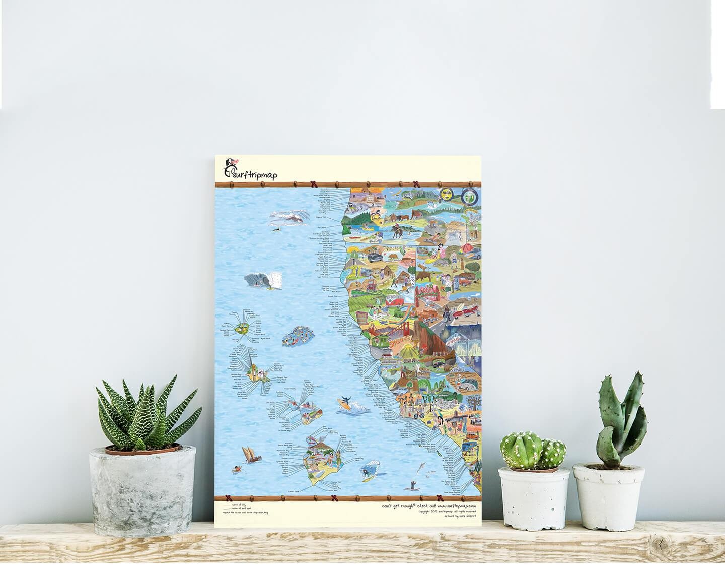 Awesome Maps - Poster West Coast USA Surf Spots Map